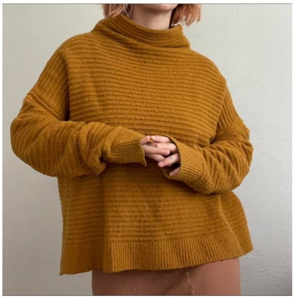 Madewell Belmont Mockneck NWT Sweater Cozy Ribbed Wool Blend Mustard Gold Size M - Picture 1 of 7
